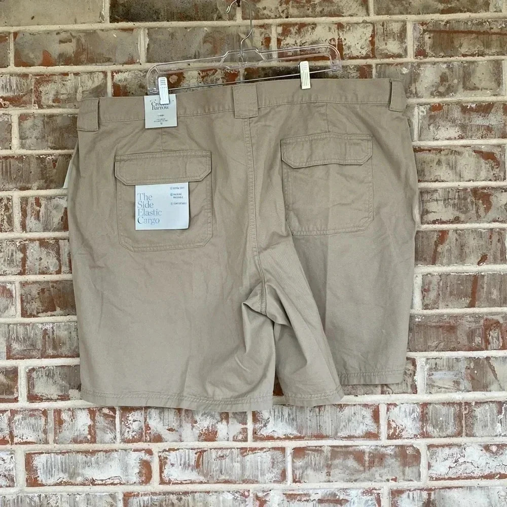 Croft & Borrow Light Tan Elasticized Sides Plus Size Cargo Shorts - Picture 6 of 13